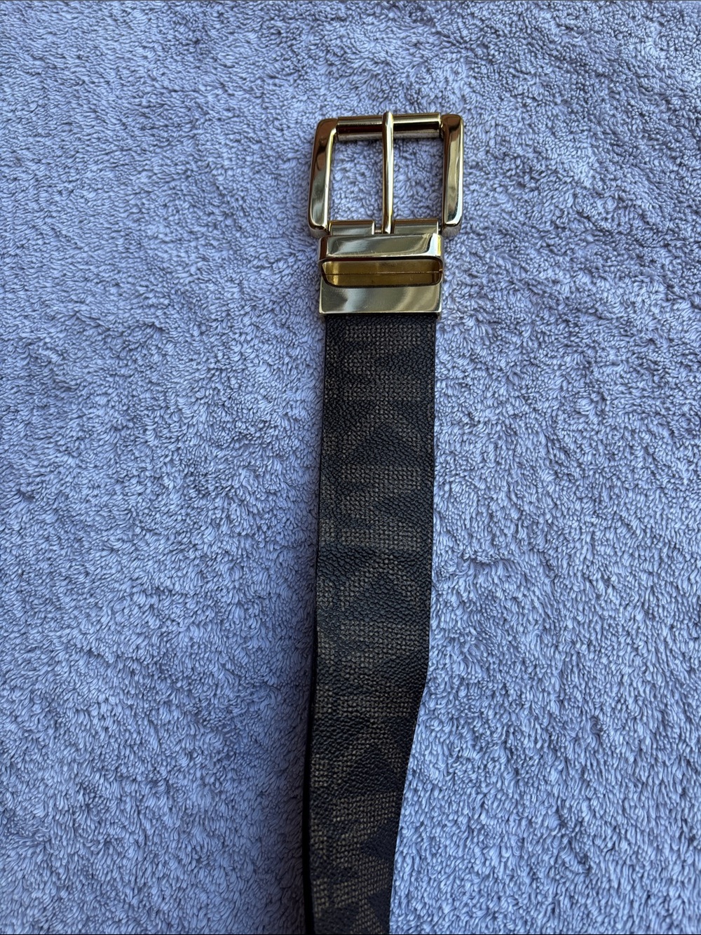 Michael Kors Black Brown Leather Belt with Golden Buckle. 45 Inch - Picture 6 of 12